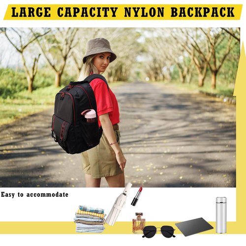 KUI WAN Backpack for Women and Men, 17'' Classical Nylon Bookbag with Multi-pockets Casual Daypack for College Work Travel