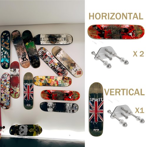 ATOOMTUZS Skateboard Wall Mount Display(6 Packs)-Aluminum Ramp Shape Skateboard Deck Wall Mount with Two Screw Holes for Horizontal and Vertical Hanging Skateboard Display Decor