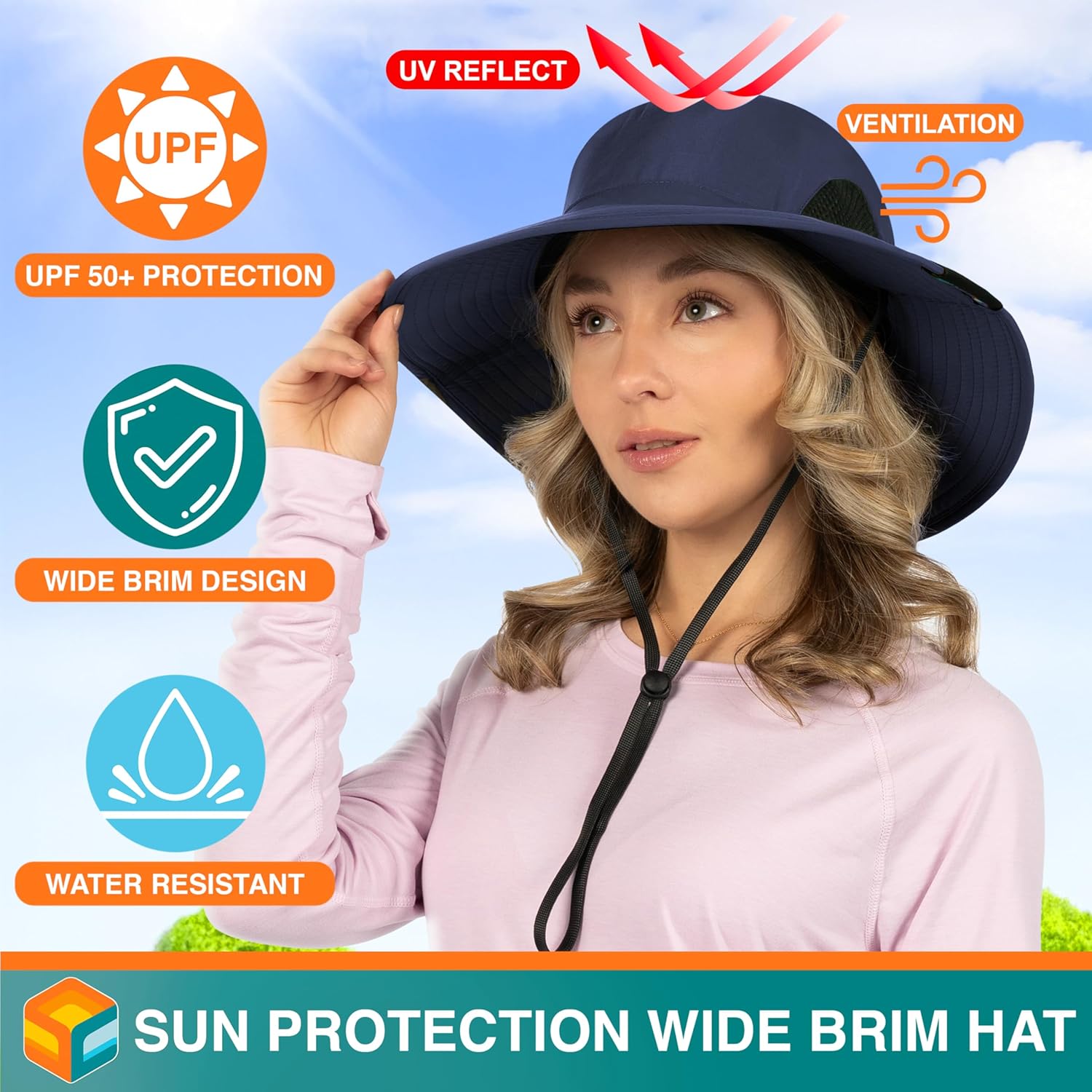 SUN CUBE Wide Brim Sun Hat | UV Protection Fishing & Hiking Hat | UPF 50+ Boonie for Men & Women