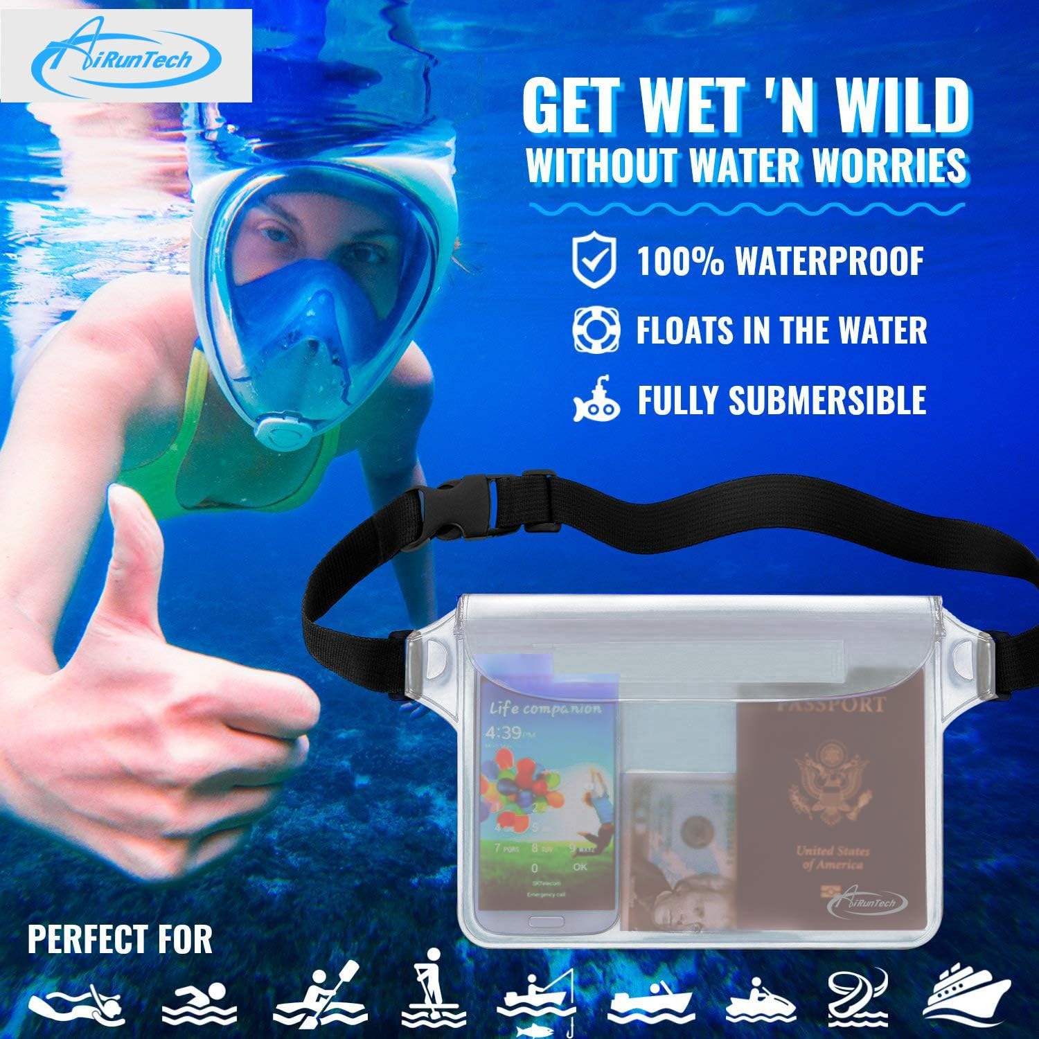 AiRunTech Waterproof Fanny Pack - Dry Bag for Phone, Passport & Wallet | Ideal for Travel & Water Activities