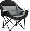 Skiennix Oversized Camping Chair - Heavy Duty Padded Folding Lawn Chair with Cup Holder, Supports 500lbs, Black