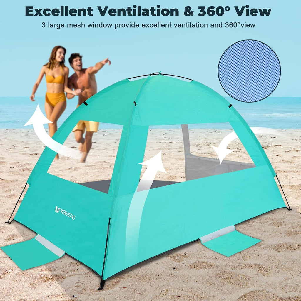 Venustas Beach Tent Sun Shelter for 3/4/6/8 Person, UPF 50+ UV Protection Beach Canopy, Lightweight and Easy Setup Cabana, Portable Shade Tent
