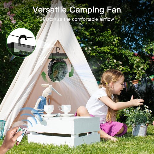 FRIZCOL 3-in-1 Camping Fan - Rechargeable Portable Fan with 24000mAh Battery, Light & Remote - Green for Outdoor Adventures