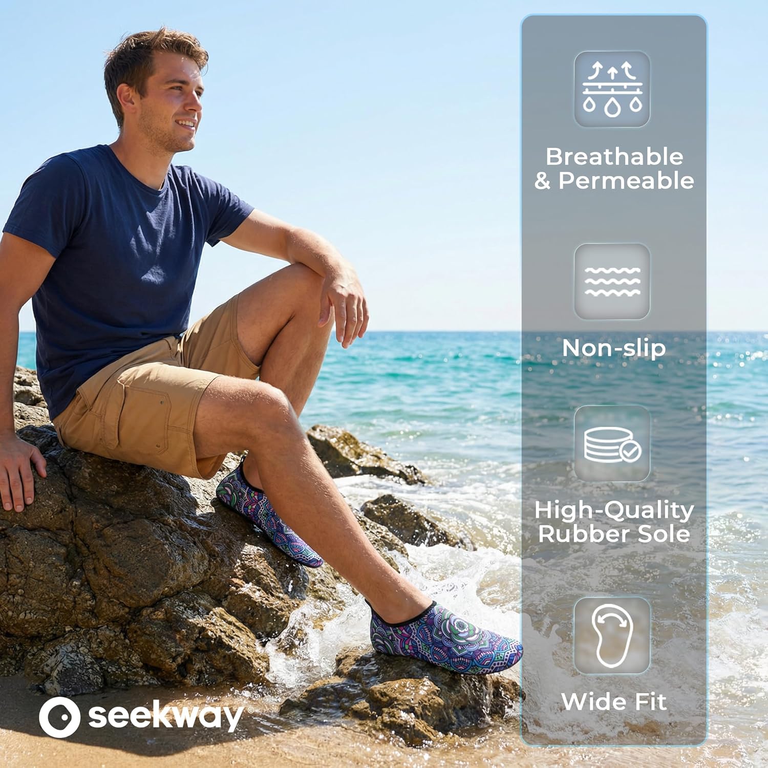 SEEKWAY Water Shoes - Quick-Dry Aqua Socks for Men & Women | Non-Slip Barefoot Design - Black