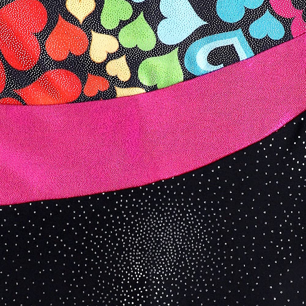 Leotards for Girls Gymnastics Ballet Dance Outfit size 6 7 Sparkle Colorful Hearts Sleeveless Biketards Hotpink Black (Rainbow Heart, 6-7 Years)