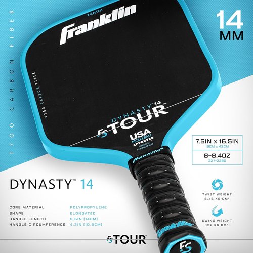 Franklin Sports Pro Pickleball Paddles - Tour Series Raw Carbon Fiber T700 - USA Approved | Unibody Design - Gray, Blue & Pink
