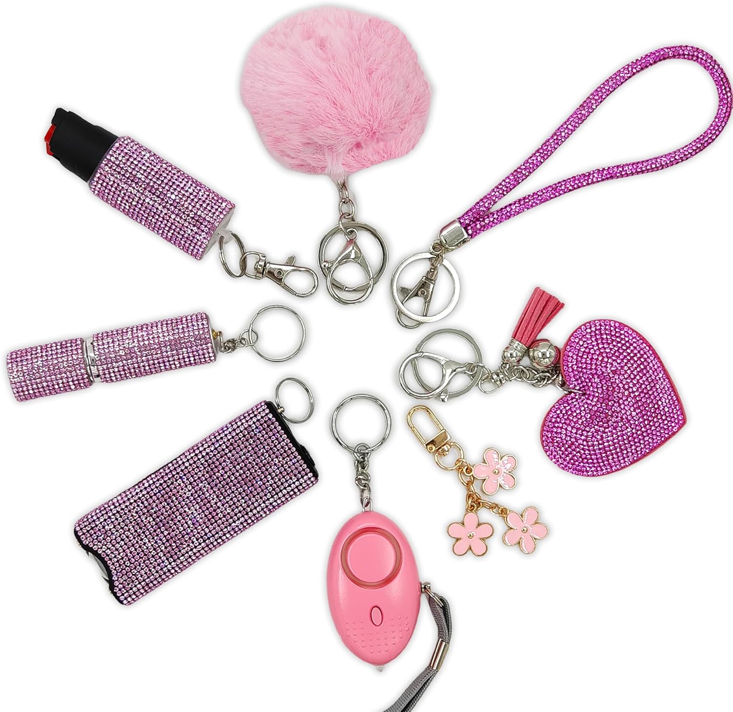 Skiennix Gift Keychain Set - Stylish Wrist Strap, Heart Accessory, Petal Decor & Pom Pom