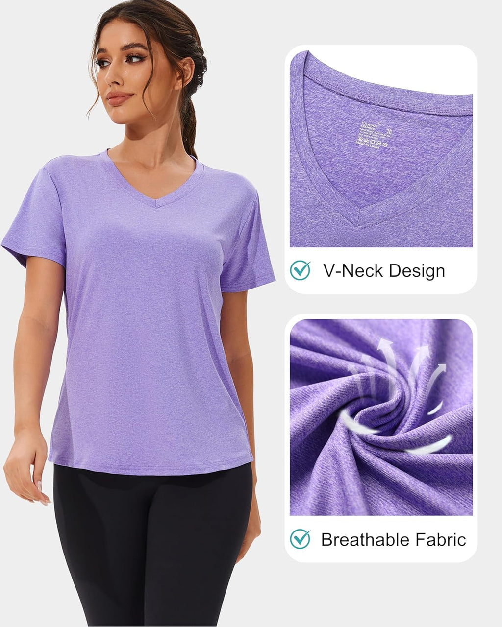 Skiennix 6 Pack Women's V-Neck Workout Shirts - Athletic Short Sleeve, UPF 50+ UV Protection, Quick Dry Yoga Tops