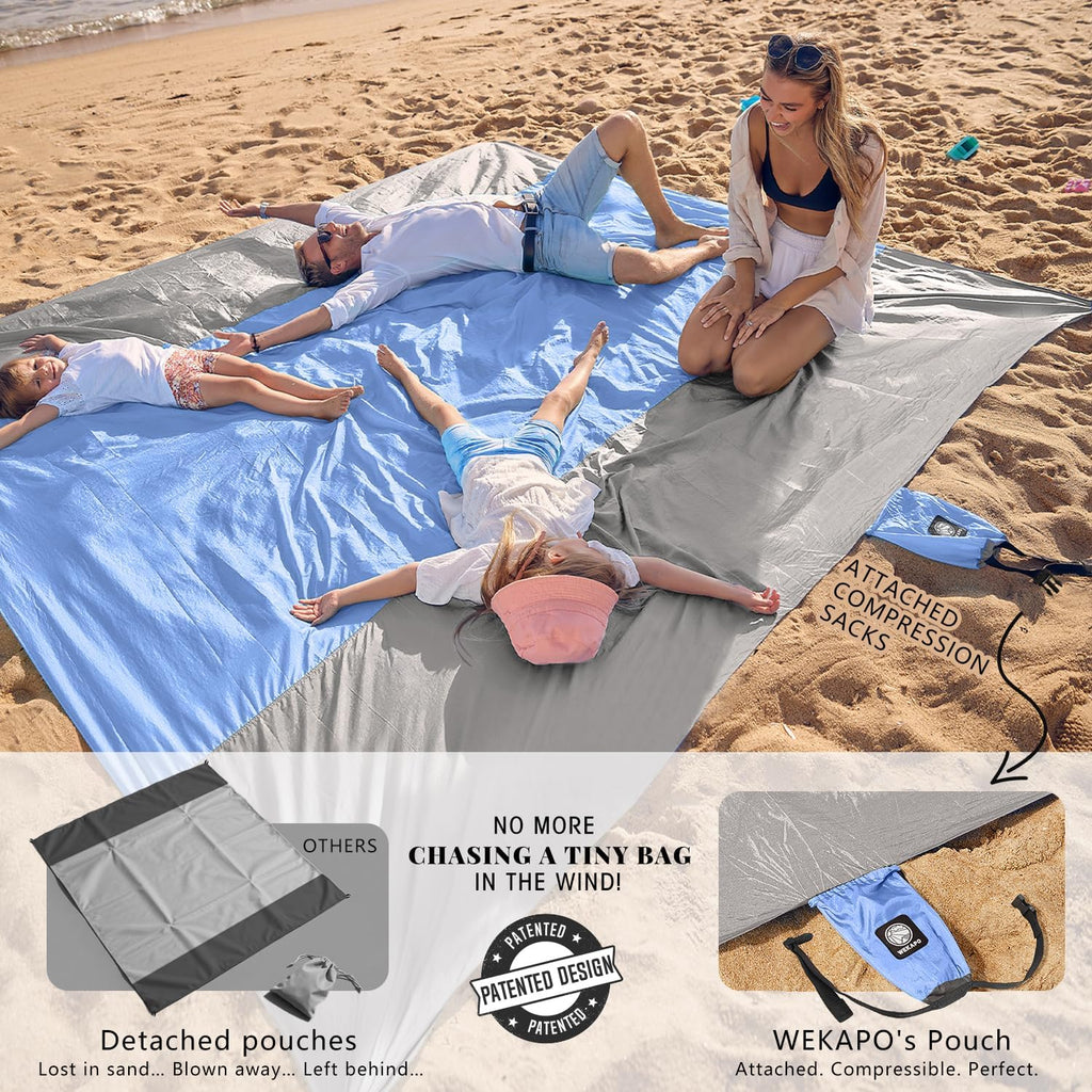 WEKAPO Beach Blanket - Extra Large Sandproof & Waterproof Mat | Quick Drying for Vacation, Picnic & Camping