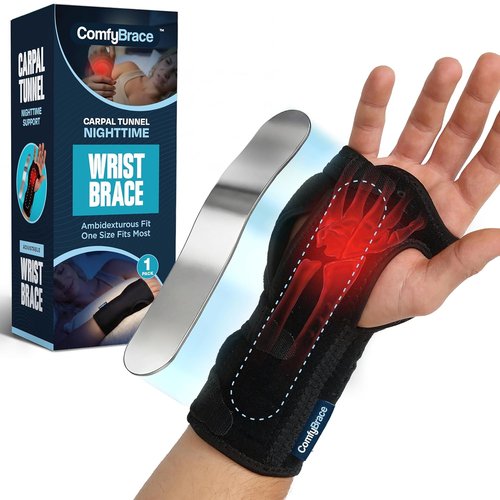 ComfyBrace Nighttime Wrist Brace - Pain Relief for Carpal Tunnel & Arthritis | Breathable Fabric, Fits Both Hands
