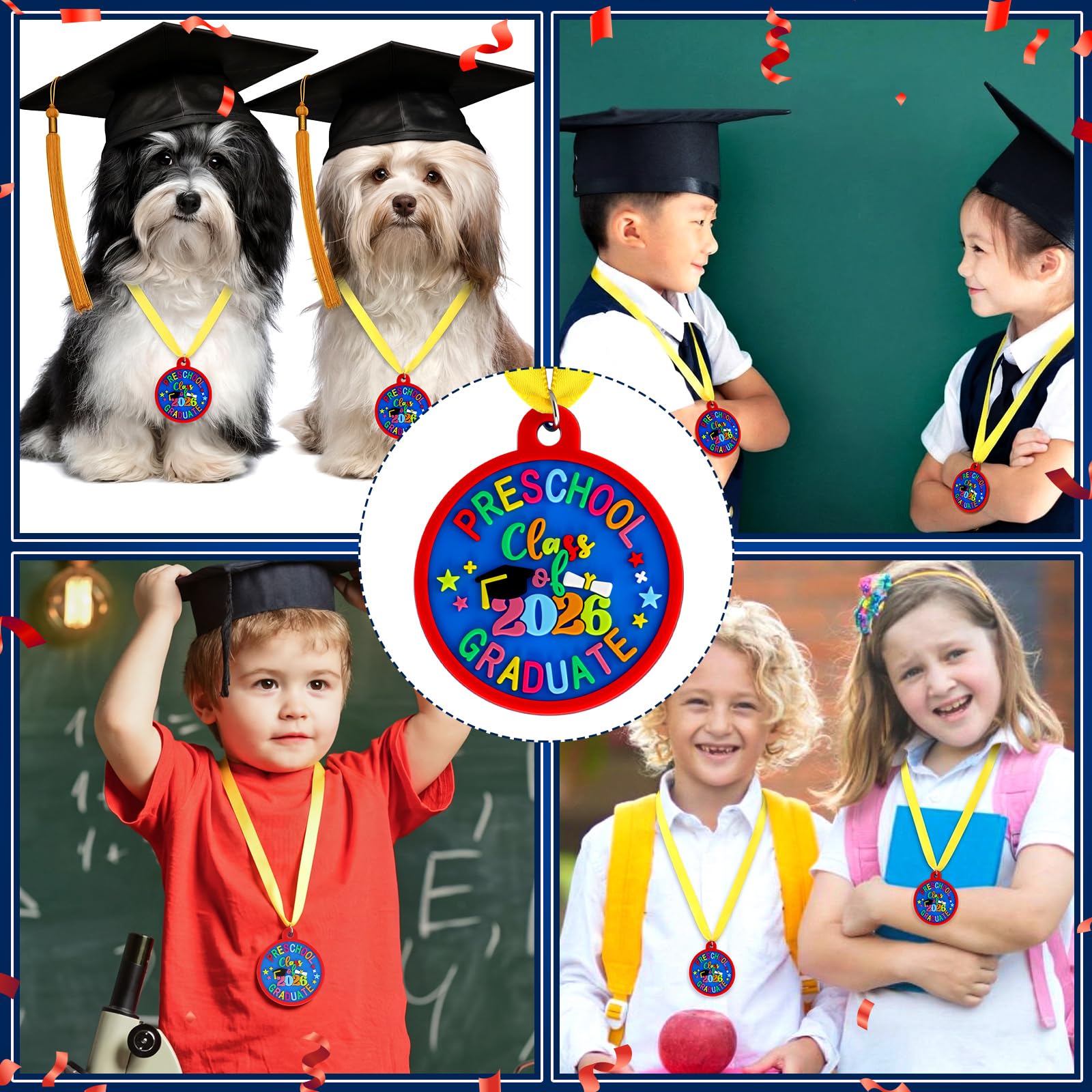 Sratte 12 Pcs Kindergarten Preschool Graduation Medal for Kids Graduating Award Medals with Yellow Neck Ribbon for Students Graduation Party Favors Supplies, 2 Inch (Class of 2026)
