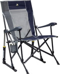 GCI Outdoor RoadTrip Rocker Camping Chair - Portable Folding Rocking Chair with Drink Holder & Extended Backrest | Indigo Blue