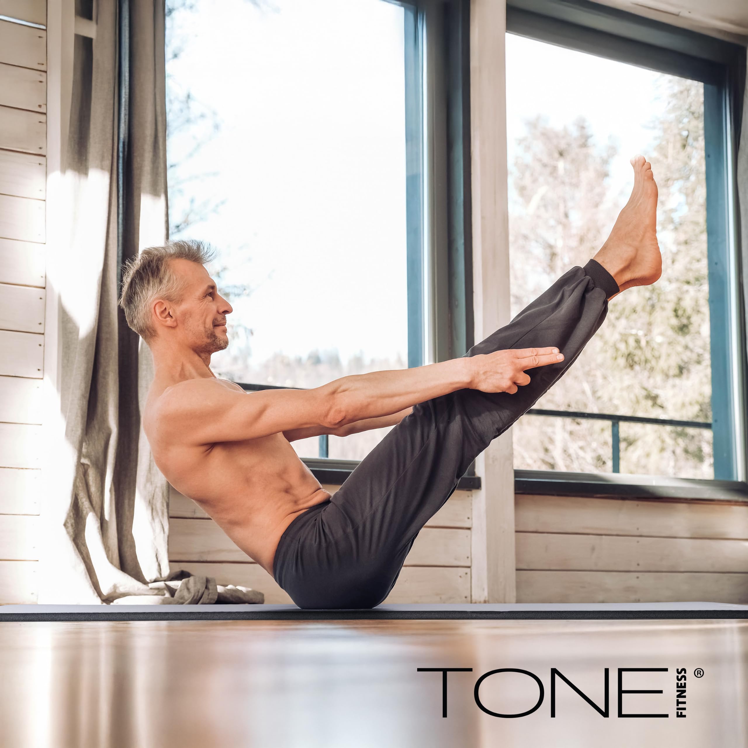 Tone Fitness Premium Extra Thick 1-Inch High Density Exercise Mat with Carry Strap – Non-Slip Workout, Pilates, and Yoga Mat for Home Gym - Color Mocha - Mesh Pattern