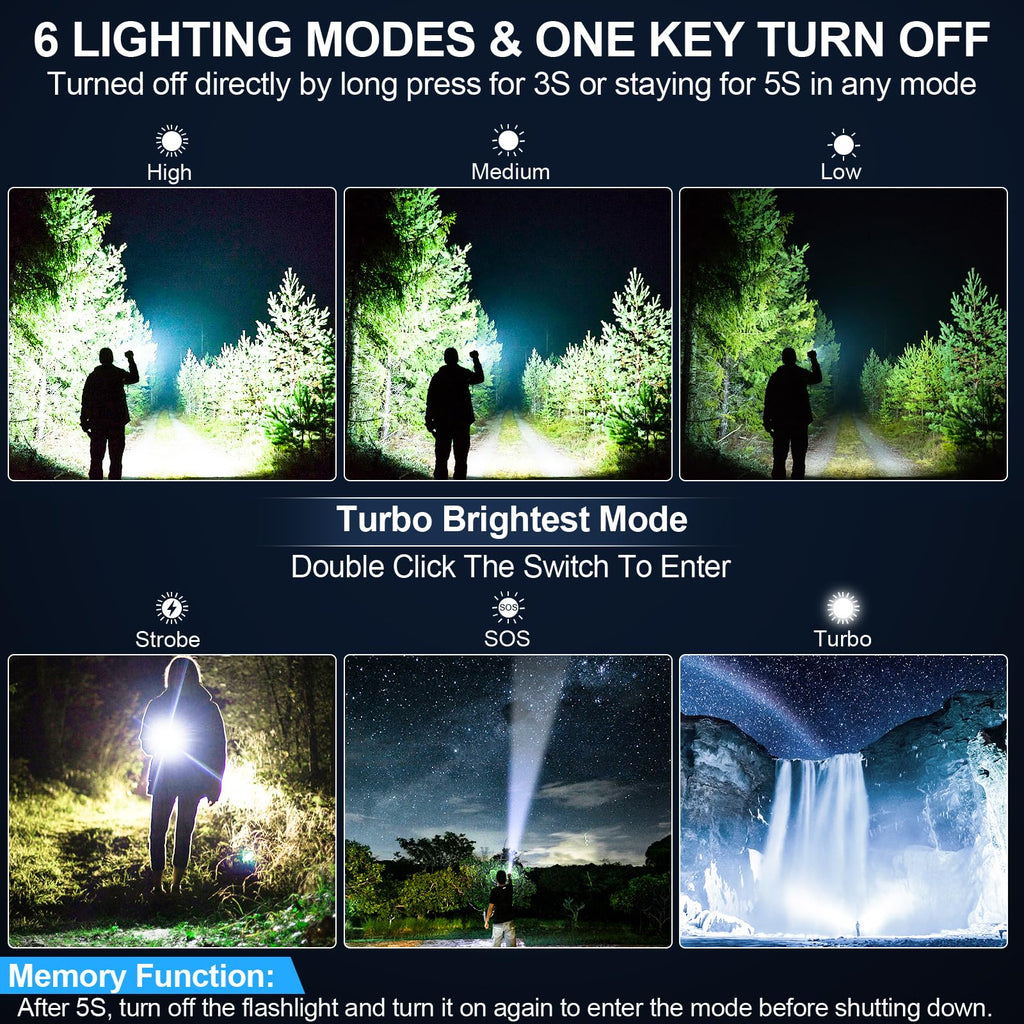 Banral Flashlights High Lumens Rechargeable, Super Bright Long Range Small Powerful Flashlight, 6 Modes LED Tactical Pocket Waterproof Flash Light for Home Emergency (2, Blue)