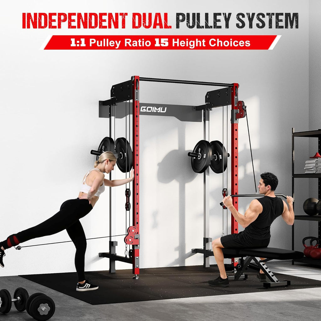 WM3-V4 Folding Squat Rack - Wall Mounted Power Rack with Dual Pulley System & 5 Adjustable Modes