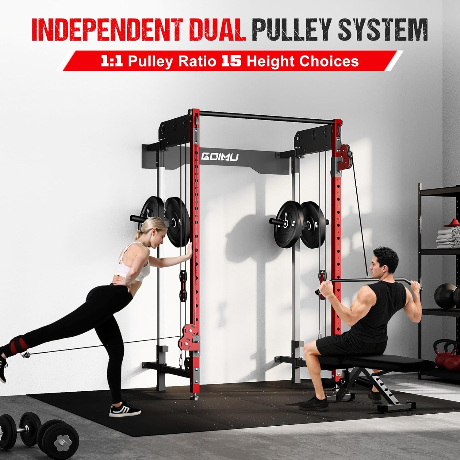 WM3-V4 Folding Squat Rack - Wall Mounted Power Rack with Dual Pulley System & 5 Adjustable Modes