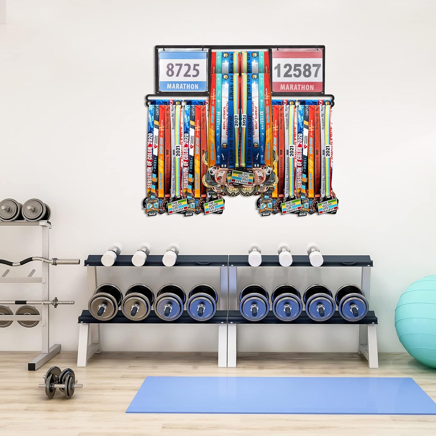 Shimeyao Medal Display Hanger - Wall-Mounted Rack for Over 100 Medals & 200 Race Bibs