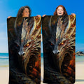 Personalized Dragon Beach Towel - Custom Black Dragon Design | Large Bath Towels for All Ages