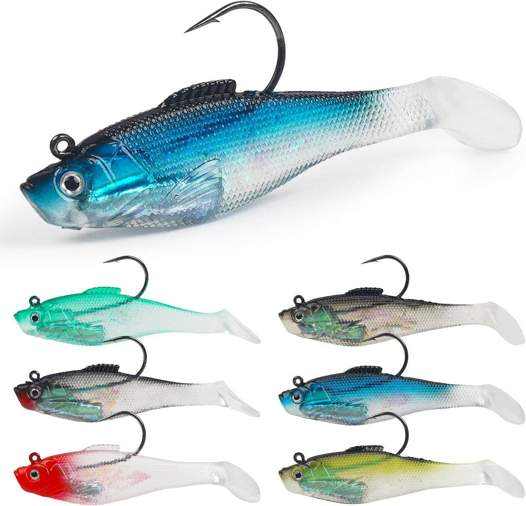 Skiennix Pre-Rigged Swimbaits - 6/12pcs Paddle Tail Swim Baits for Bass, Trout & Walleye Fishing