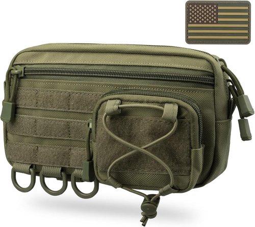 Molle Tactical Admin Pouch - EDC Tool Organizer with US Flag Patch | Versatile Waist Bag, Horizontal Design