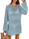 ANRABESS Women Swimsuit Crochet Swim Cover Up 2026 Summer Bathing Suit Swimwear Mesh Knit Beach Dress Vacation Outfits Sky Blue X-Large