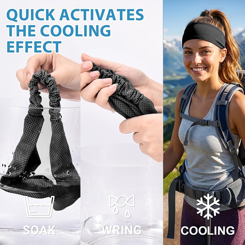 Cooling Headbands for Women 4 Pack - Non-Slip Sweat-Wicking Running & Workout Bands, Black Variation