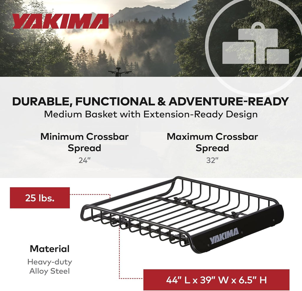 Yakima LoadWarrior Heavy-Duty Steel Cargo Basket - Medium Size with Universal Mounting Hardware | Black