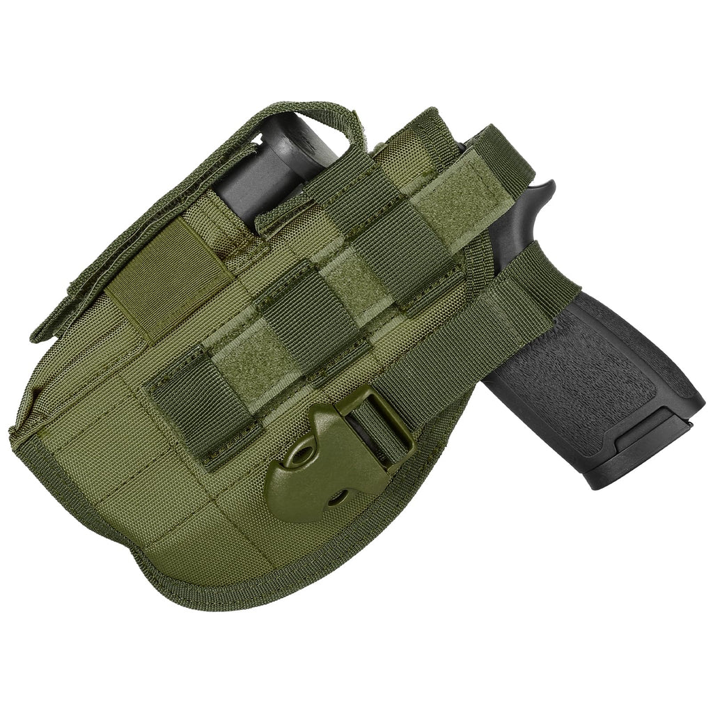 Tactical Molle Belt Gun Holster, Universal Adjustable Pistol Holsters with Mag Pouch Fits S&W M&P Shield M1911 Glock 17 26 42 (Army Green - Left Hand)