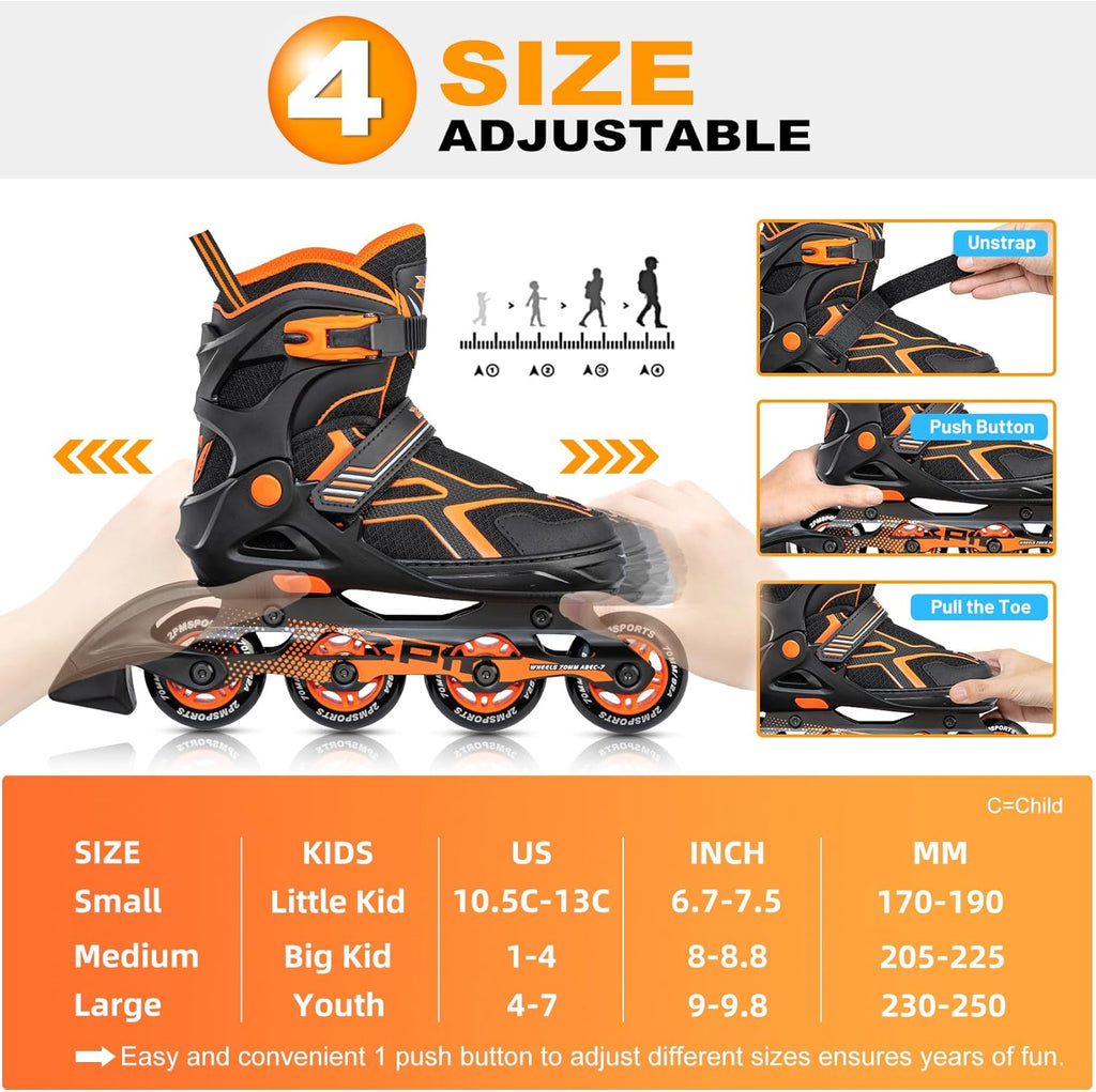 2PM SPORTS Torinx Green Adjustable Inline Skates - Fun Beginner Roller Skates for Kids & Adults
