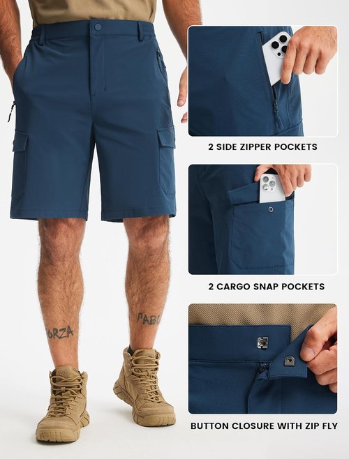 Libin Men's Hiking Cargo Shorts - Lightweight Quick-Dry Design with Zipper Pockets | 9" Casual Shorts for Outdoor Activities