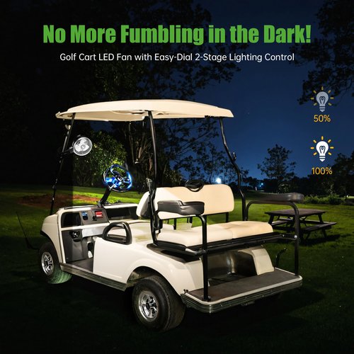 10L0L Golf Cart Fan - Universal Mount, 8000mAh Battery, 3-Speed Fan, LED Light, 56-Hour Runtime, Reverse Charging Function for Yamaha EZGO Club Car Golf Cart, Black