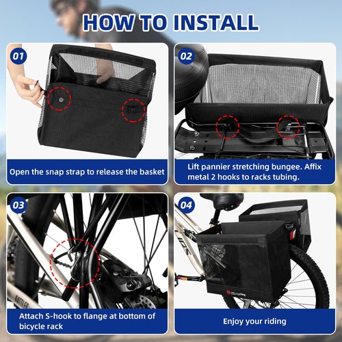 Zmgdrm Bicycle Grocery Panniers, 2PCS Foldable Bike Panniers Bags for Rear Rack, Rear Bike Basket Ebike Rear Rack Bags for Shopping Cycling Traveling Commuting(2 Pack)