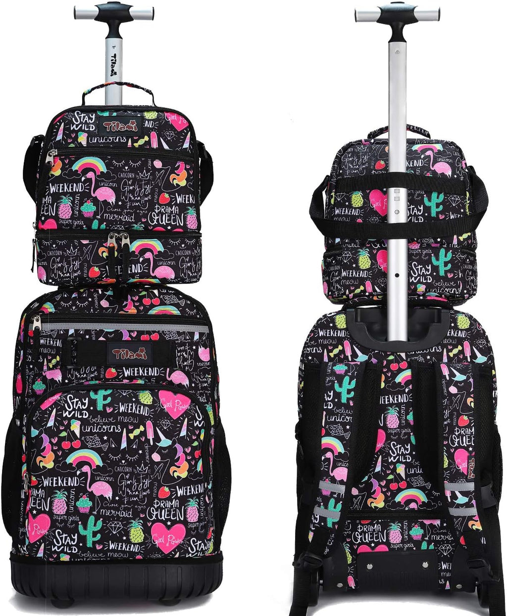 Tilami Rolling Backpack - 19 Inch Wheeled Laptop Bag with Lunch Bag | Insulated & Stylish