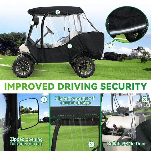 Panglong 4 Passenger Club Car DS Enclosure, Polyester Enclosure with 2 Zipper Door and 4 Side Clear Windows, Waterproof DS Rain Cover fit 4 Passenger Club Car DS Golf Cart