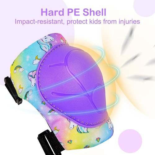 FIODAY Kids Knee Pads Set - Adjustable Protective Gear with Elbow Pads & Wrist Guard | Rainbow Unicorn, Ages 3-8