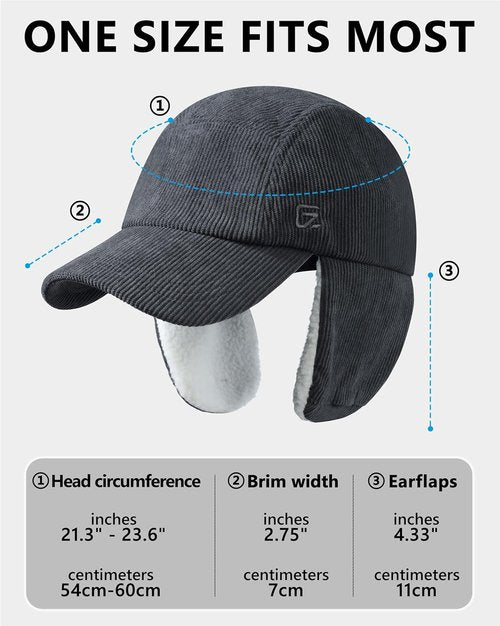 GADIEMKENSD Winter Trapper Hat - Ear Warmer Flaps & Corduroy Design for Men and Women