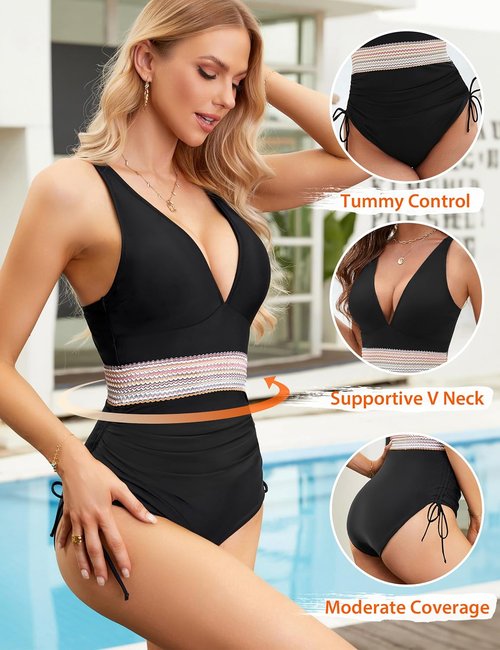Blooming Jelly One-Piece Tummy Control Swimsuit - Slimming Modest Bathing Suit in Color Block Design