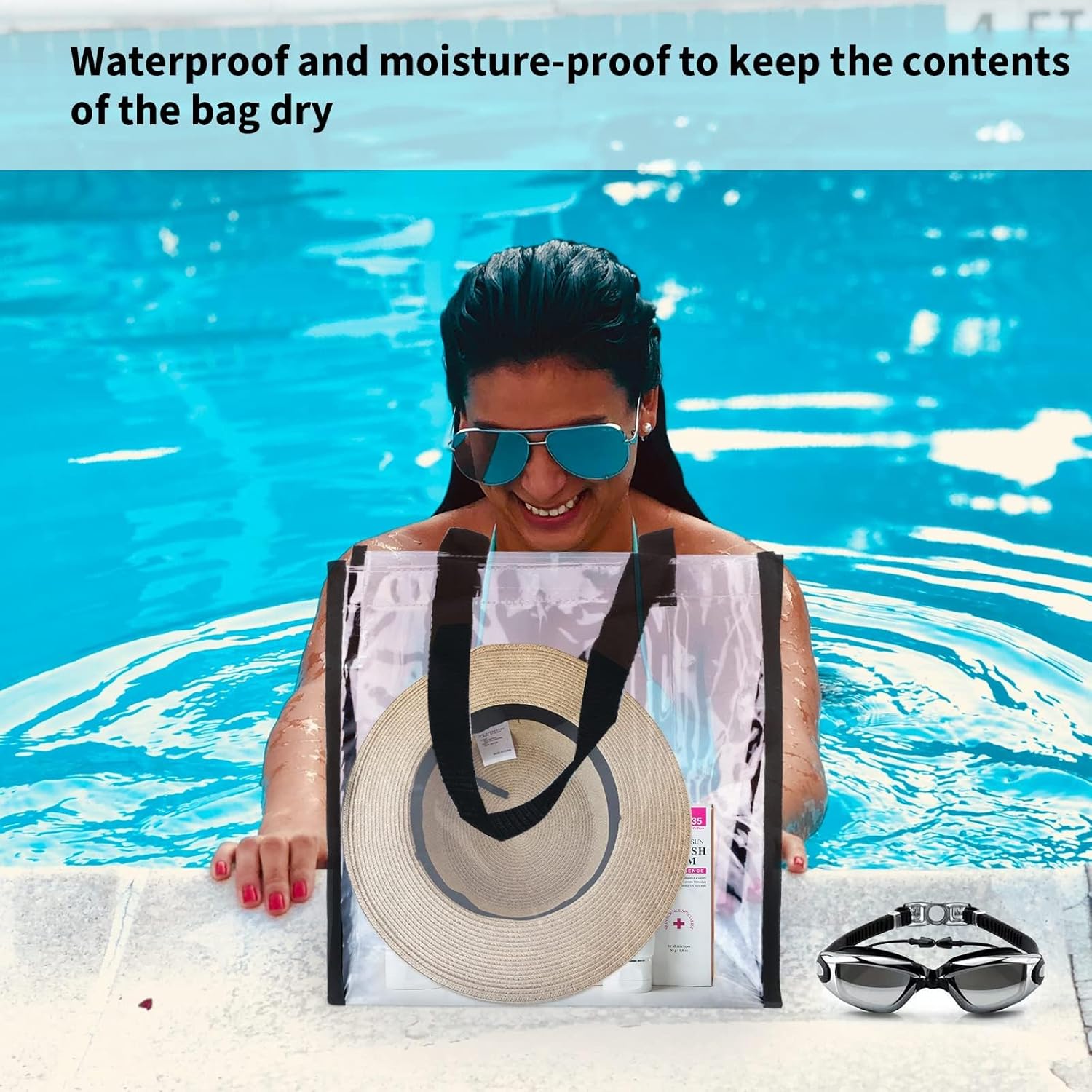 Skiennix Clear Tote Bags - Durable PVC with Handles for Work, Beach, Lunch | 12 x 12 x 6 Inch