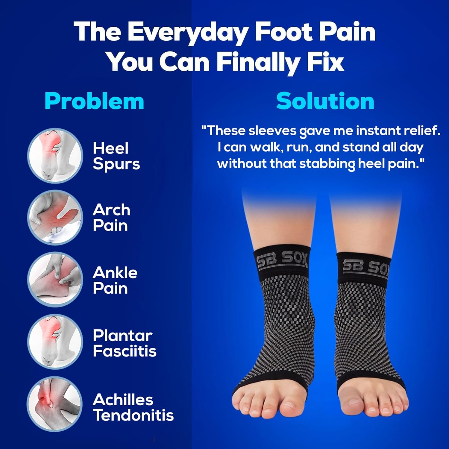 SB SOX Compression Socks for Plantar Fasciitis - Arch Support & Heel Pain Relief | Toeless Design, Small, Black