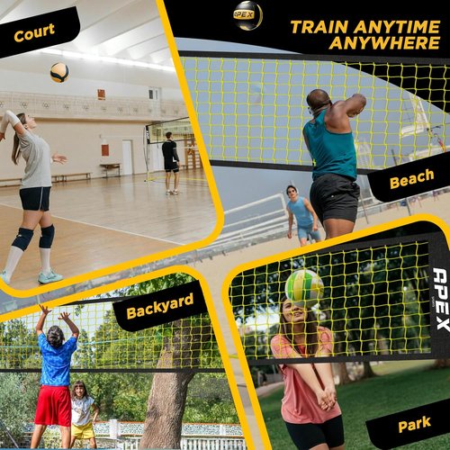 Apex Sports Volleyball Net - Portable Adjustable Height 7.4' to 8' | 12' Wide, Includes Carry Bag & Stakes
