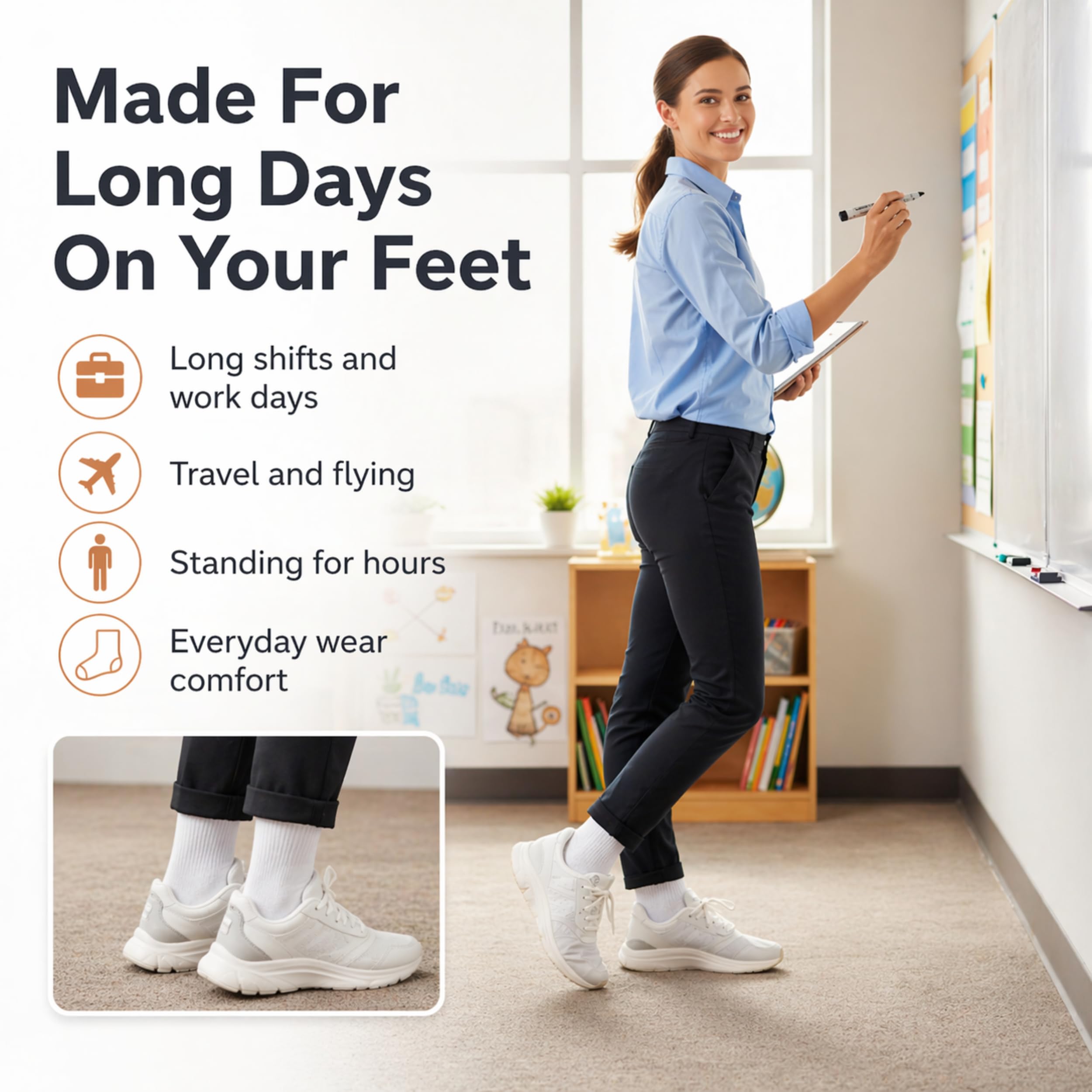 CopperJoint Knee High Compression Socks for Women and Men, Graduated Long Compression Socks for All-Day Standing, Sports & Travel, 15-20 mmHg Leg Support for Daily Wear - 1 Pair, White, Large