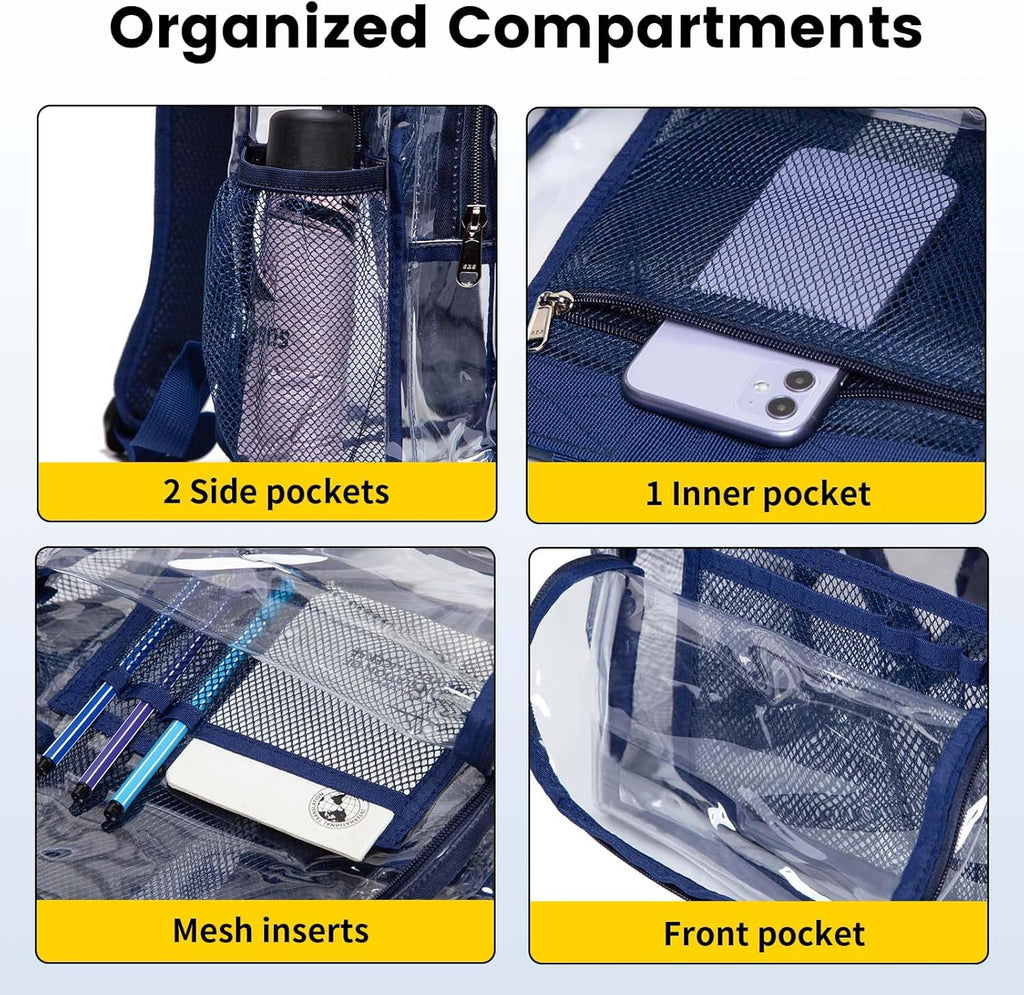 Vorspack Clear Backpack - Heavy Duty PVC with Reinforced Straps & Large Capacity | Navy Color