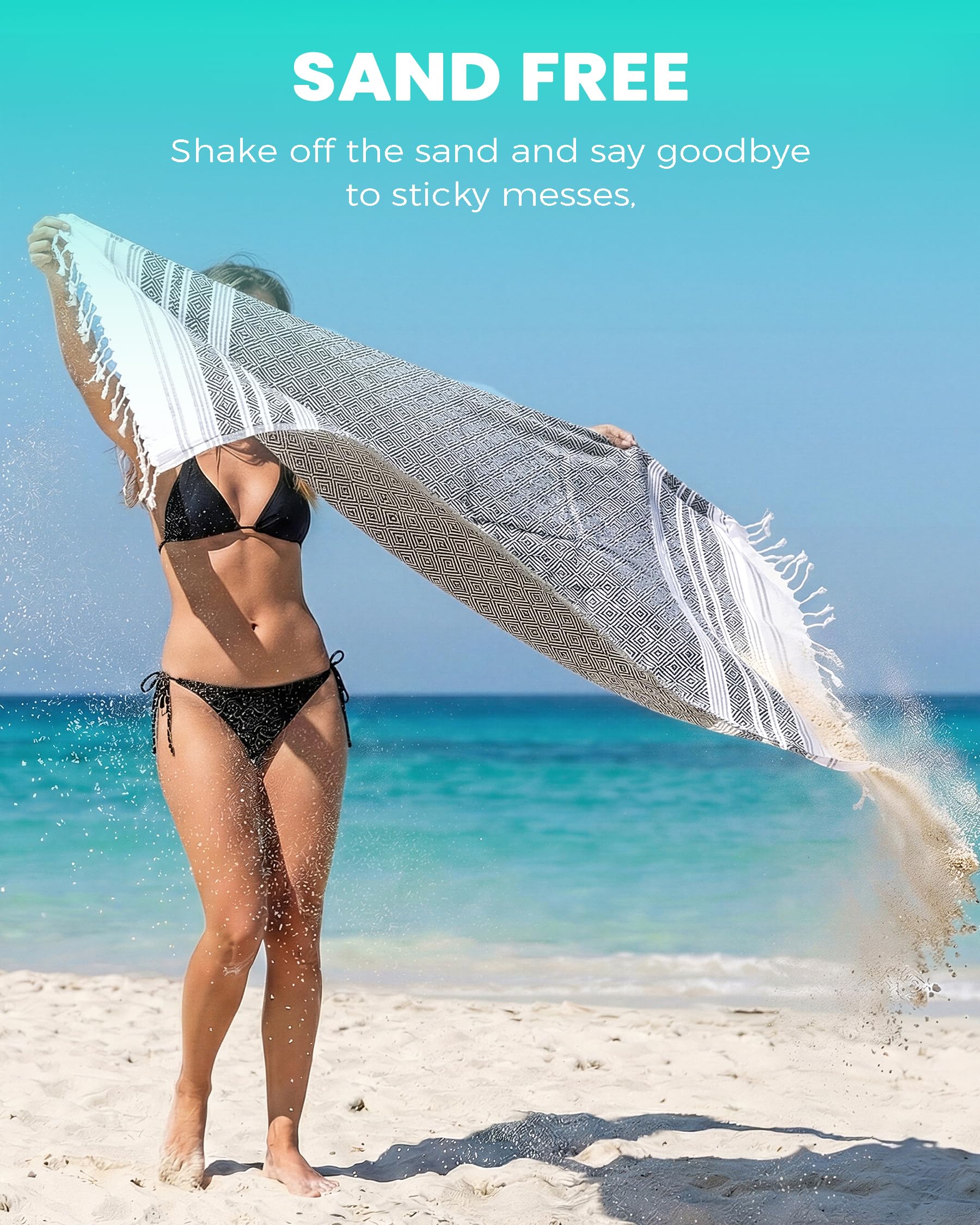 Antfuny 6 Packs Turkish Beach Towels Vacation Essentials Quick Dry Sand Free Soft Absorbent Extra Large XL Big Blanket Adult Oversized Bath Pool Swim Towel Set Bulk Multipack Thin Sandless Fast