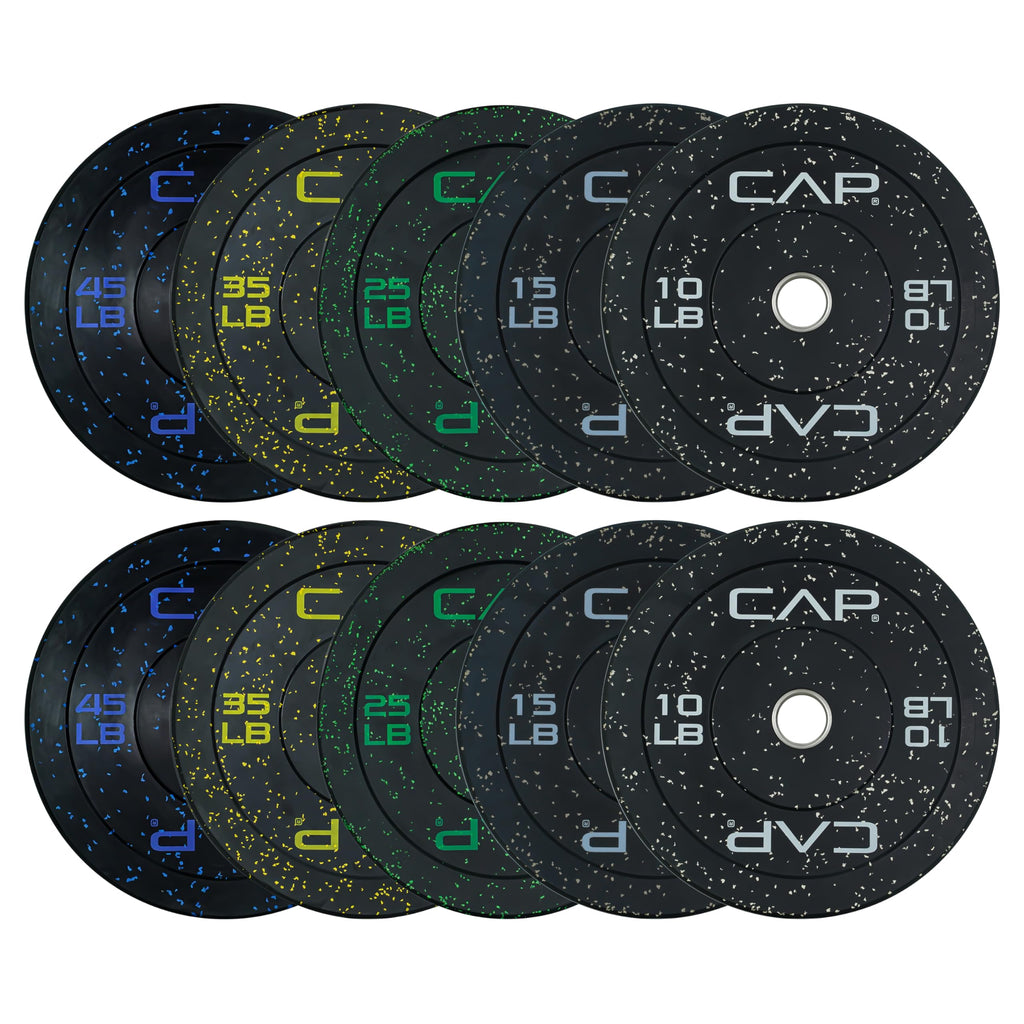 CAP 260 lb Economy Speckled Olympic Bumper Plate Set 2-Inch Olympic Plates, Medium Bounce Rubber Weight Plates with Steel Hub for Weightlifting, Strength Training & Home Gym Workouts