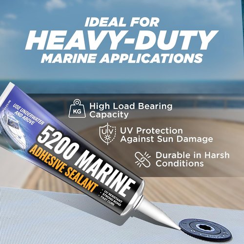 FORTIVO 5200 Marine Sealant - Fast Cure, High Bond Strength, UV Resistant | Black 3oz for Boats & RVs