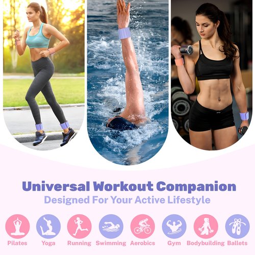 Adjustable Ankle Weights for Women and Men, Strength Training Wrist Weights Set of 2(1Lb Each), Stackable Wrist and Ankle Weights with Magnetic Clasp for Home Gym Workout, Jogging, Yoga & Walking（Pink and Purple）
