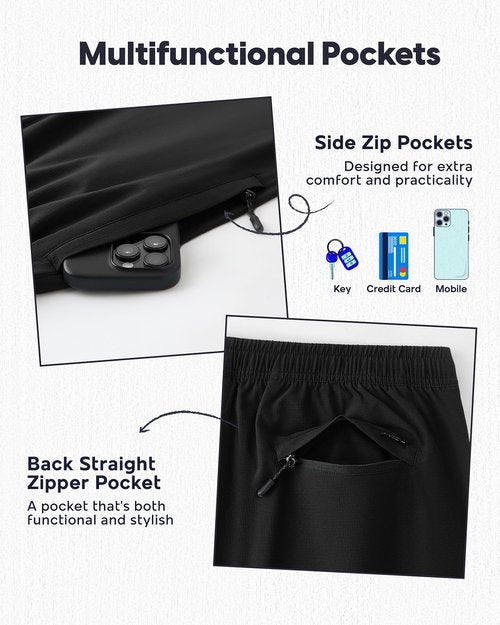 maamgic Men’s Sweatpants Joggers with Zipper Pockets, 4-Way Stretch Quick Dry Lightweight Athletic Hiking Pants Black