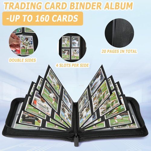 GERMUN Trading Card Binder - Premium 4 Pocket Album for 160 Cards | Double-Sided MTG & TCG Holder (Black)