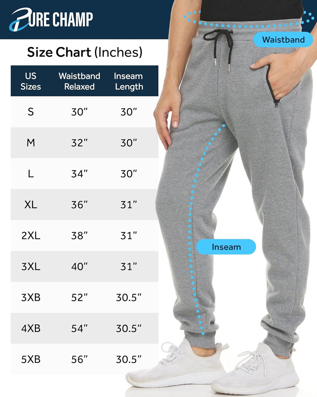 PURE CHAMP Men's Fleece Sweatpants - 3 Pack Athletic Joggers with Zipper Pocket | Sizes S-3XL