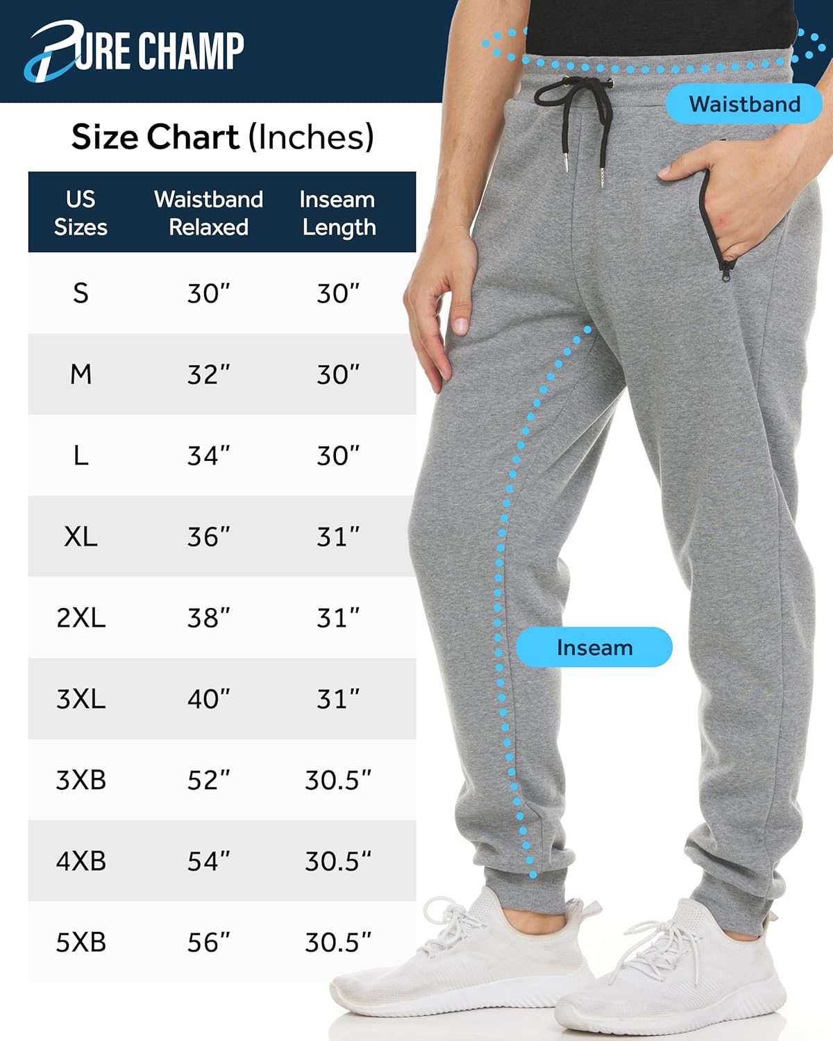 PURE CHAMP Men's Fleece Sweatpants - 3 Pack Athletic Joggers with Zipper Pocket | Sizes S-3XL